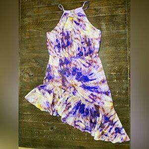 Adelyn Rae Nordstroms Purple Yellow Metallic Watercolor Asymmetrical Dress Sz M